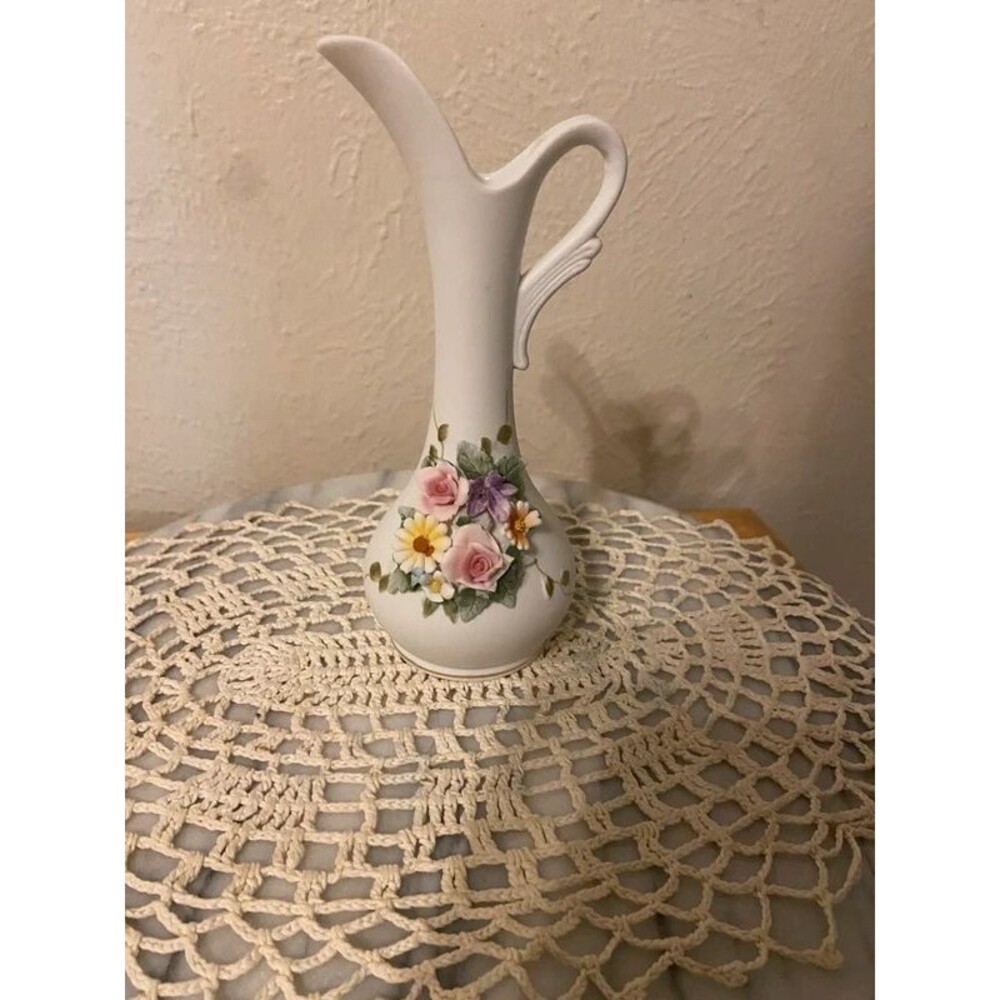 Vintage Lefton China Hand-Painted Bisque Porcelain Bud Vase Pitcher